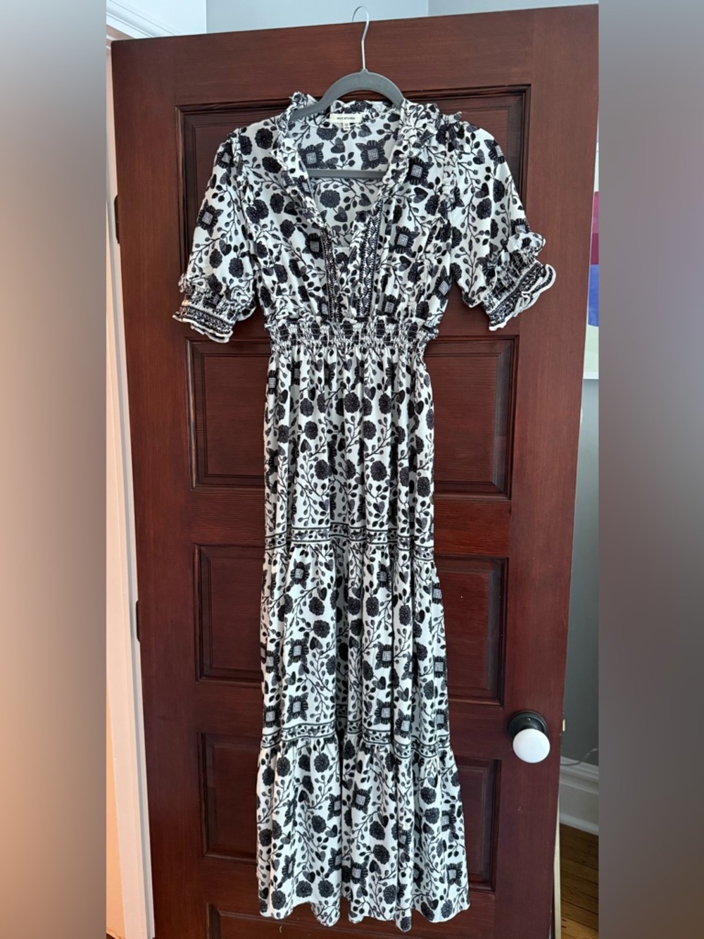 Max Studio Black and White Floral Tiered Maxi Dress